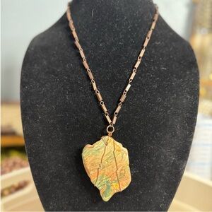 Wire Wrapped Jasper Pendant Necklace Copper Chain